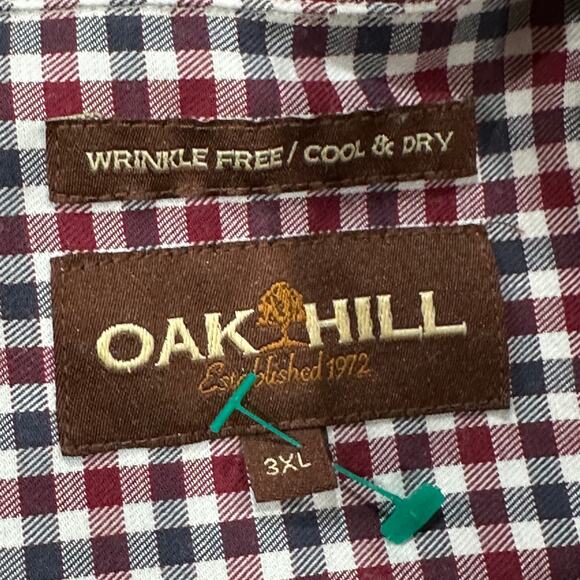 Oak Hill Button Down Shirt Men 3XL Red White Blue Plaid Wrinkle Free 100% Cotton - Picture 7 of 8